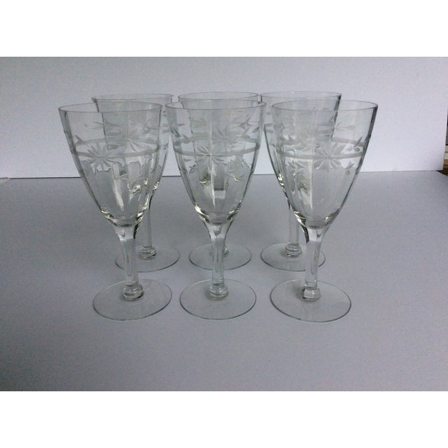 Mid-Century Modern Crystal Stemware Etched - Set of 6 For Sale - Image 3 of 5