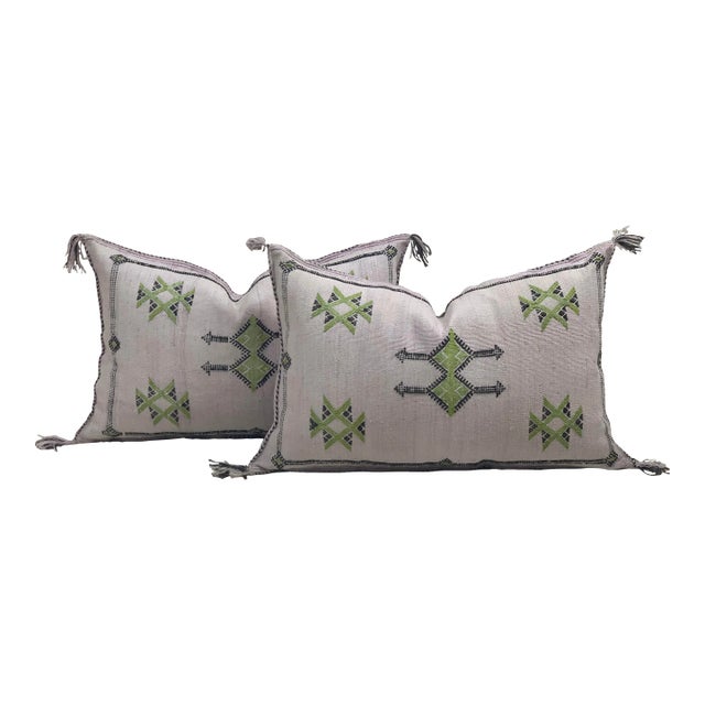 Purple Handmade Cactus Silk Pillow Covers - a Pair For Sale