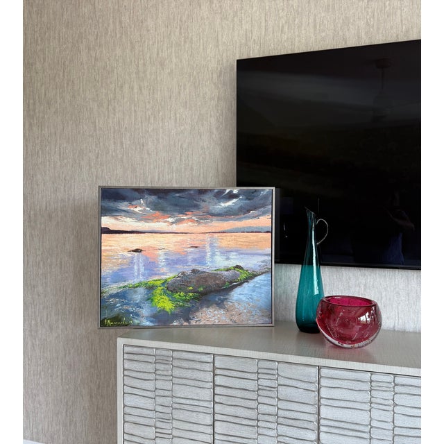 Cerulean Seascape Oil Painting 35” X 31” by Elena Mashajeva Agrophiotis For Sale - Image 8 of 14