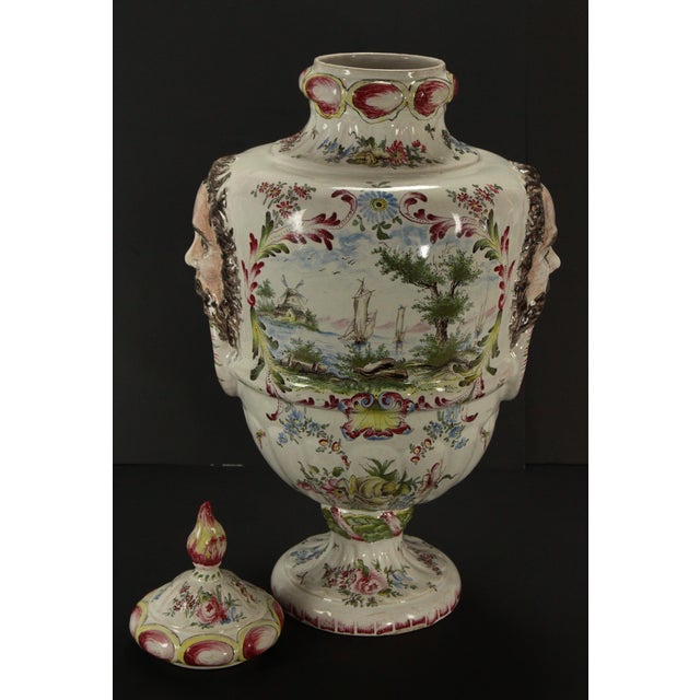 19th Century Hand Painted Faience Lidded Urn Veuve Perrin, France For Sale - Image 4 of 12