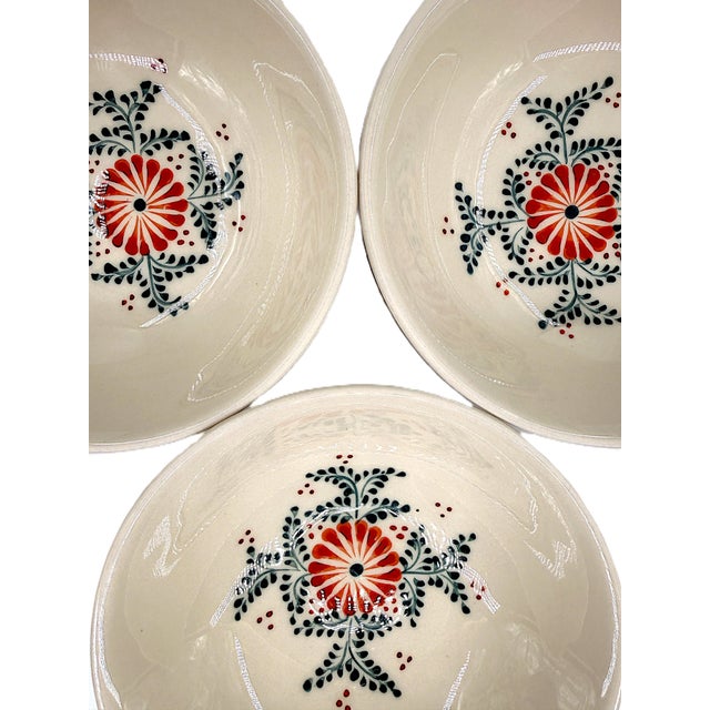 Asian Modern Bat Trang Vietnam Multipurpose Ceramic Bowls Hand Painted in Red & Blue Floral Motif - Set of 6 For Sale - Image 4 of 8