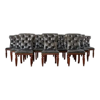 Set of Twelve Ralph Lauren Tufted Leather Dining Chairs For Sale