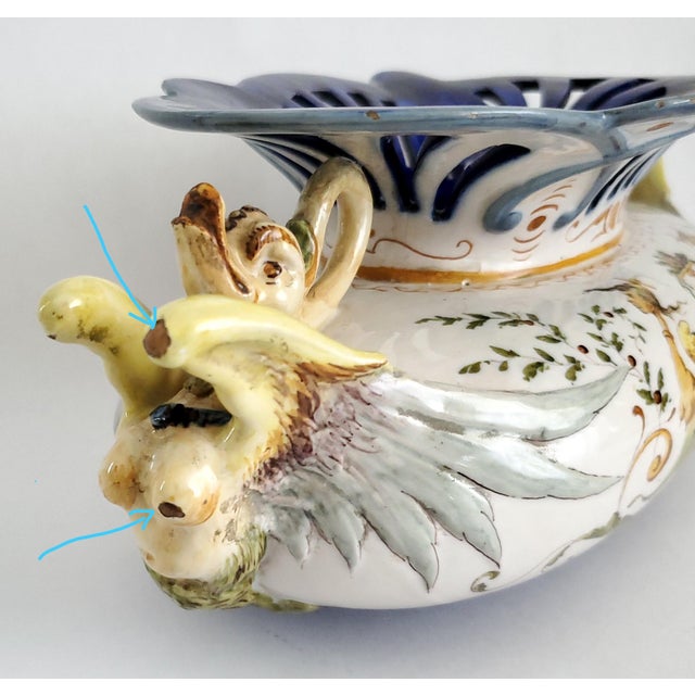 Antique Majolica Compote Jardiniere by Richard Ginori 19th Century Raffaellesco Grotteschi For Sale - Image 13 of 14