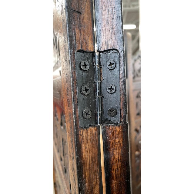 Wood Vintage Southeast Asian Hand-Carved Wooden Room Divider Screen With Elephant Motif For Sale - Image 7 of 7