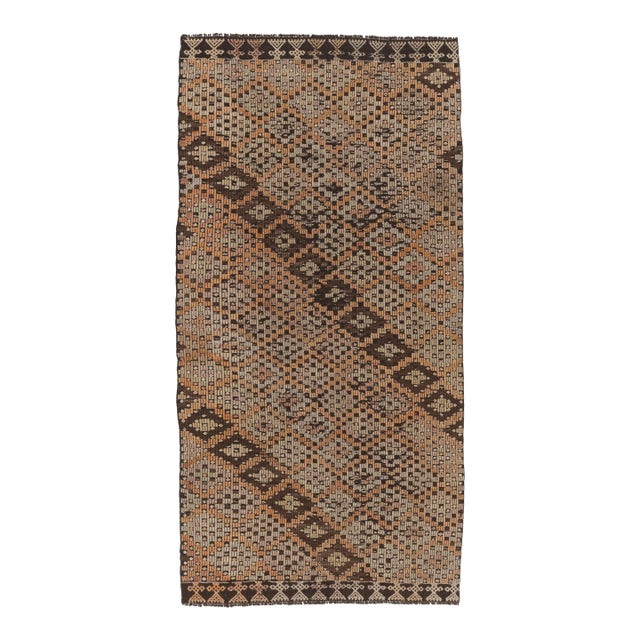 Vintage Turkish Kilim Runner With Diamond Lattice Geometry - Rug & Kilim For Sale