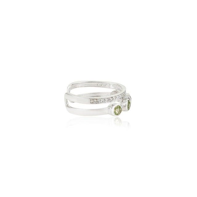 Contemporary Sterling Silver August Birthstone Minimal Ring With Peridot & Zircon, Size 6 For Sale - Image 3 of 12