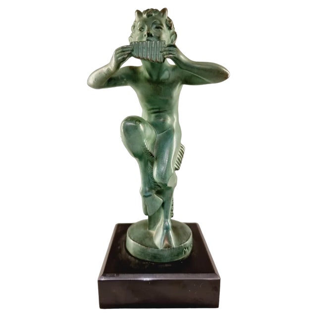 Art Deco Figurine of a Faun Playing the Flute by Max Le Verrier, 1930s For Sale