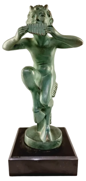 Art Deco Figurine of a Faun Playing the Flute by Max Le Verrier, 1930s