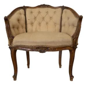 Antique Louis XVI French Carved Walnut and Buttonback Love Seat