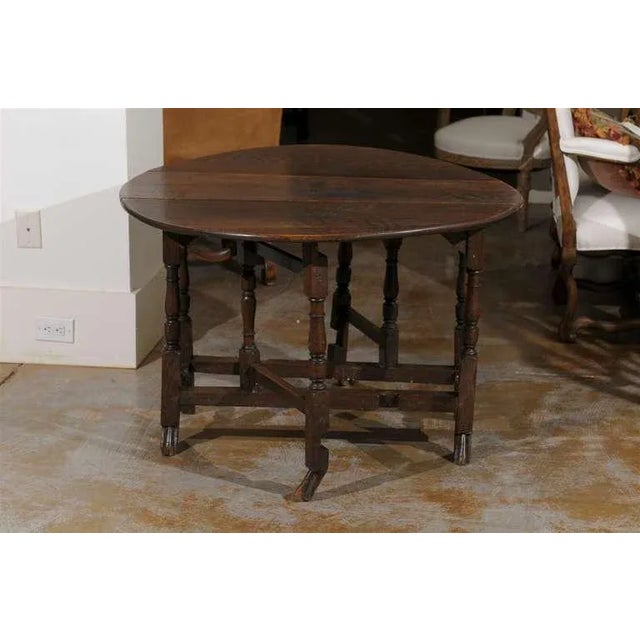 Late 18th Century 18th Century English Oak Gateleg Drop-Leaf Table with Turned Legs and Drake Feet For Sale - Image 5 of 11