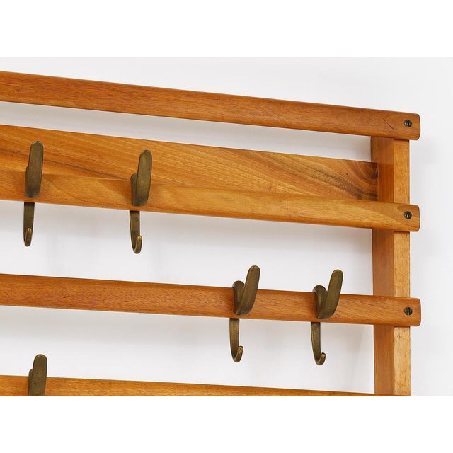 Wood Mid-Century Coat Rack in Beech with 8 Brass Hooks attributed to Carl Auböck, 1950s For Sale - Image 7 of 18