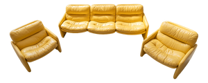 Vintage Yellow Leather 3-Seater Sofa and Armchairs by Ammainnati and Vitelli for Brunati, 1970s, Set of 3