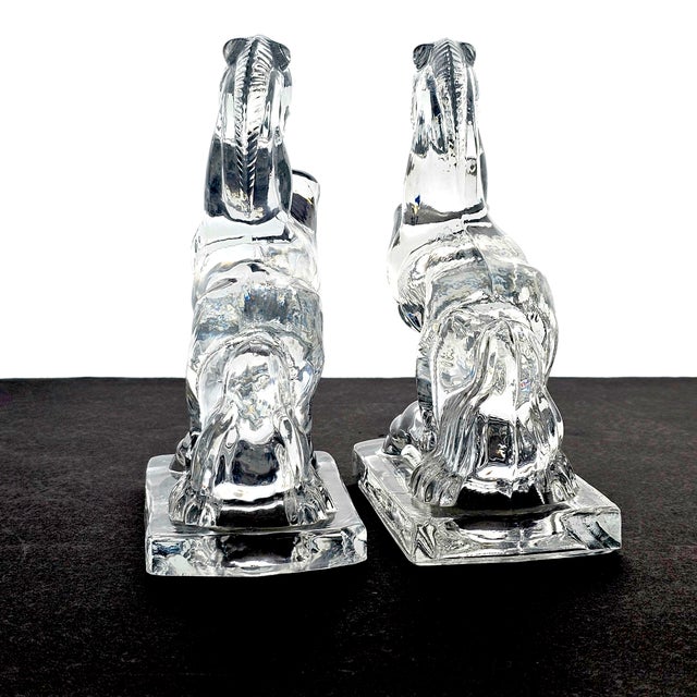 Glass Pair of New Martinsville Glass Art Deco Rearing Horse Bookends, 1930s–40s Usa For Sale - Image 7 of 13