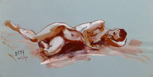 Kei Mitsuuchi, Watercolor & Ink Nude