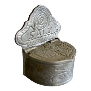 Antique Rein Zinn Pewter Salt Cellar With Hinged Lid, Made in Germany For Sale