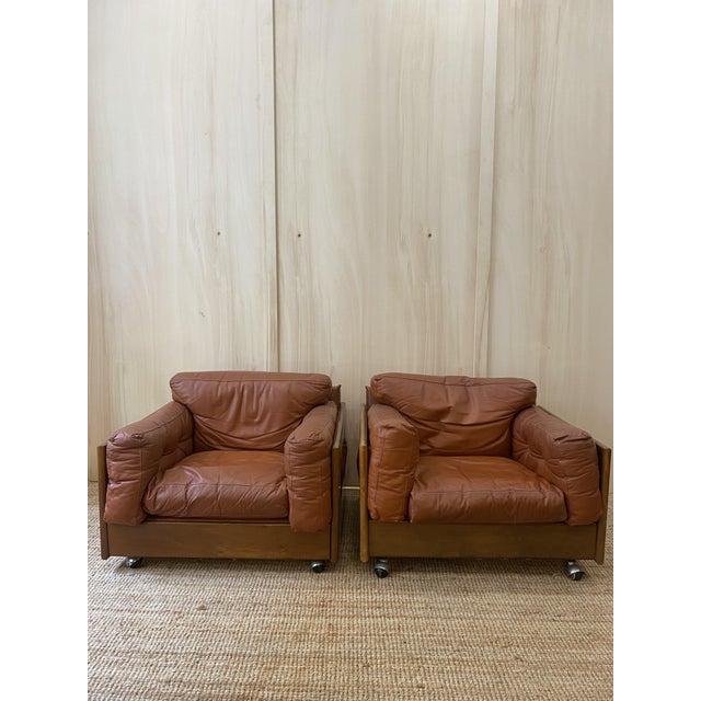 Italian Leather Club Chairs, 1960s, Set of 2 For Sale - Image 10 of 12