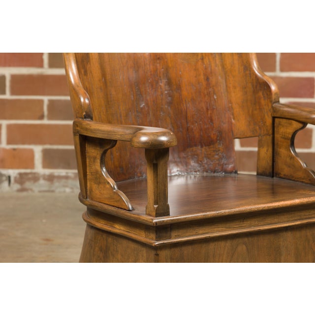 Rustic 19th Century English Walnut Lambing Chair with Carved Base For Sale - Image 10 of 12