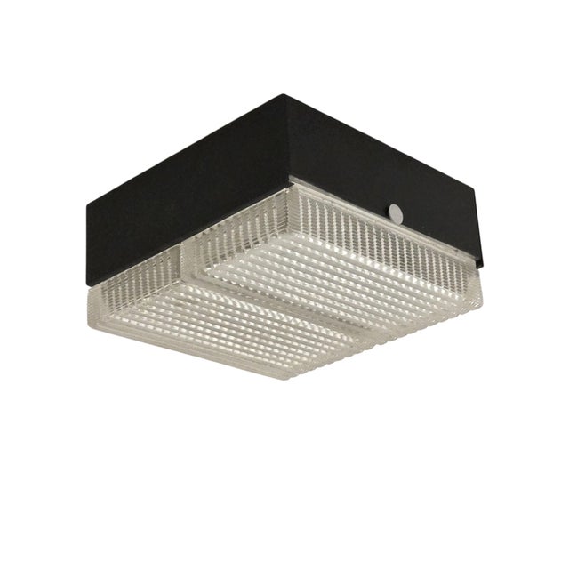 Mid 20th Century Mid 20th Century Modernist Original Flush-Mount Chandelier in Frosted Art Glass & Black Metal For Sale - Image 5 of 16