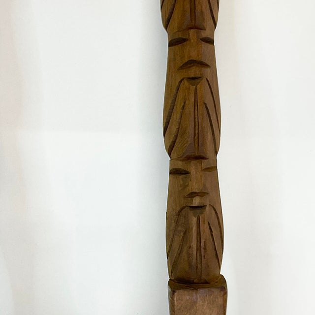 Mid-Century Modern 1970s Vintage Boho Chic Coastal Tiki Island Style Hand-Carved Wooden Fork & Spoon Sculptural Wall Objects - A Pair For Sale - Image 3 of 9