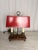 Mid 20th Century Vintage 2-Light French Bouillotte Style Table Lamp With Red Shade, Antique Brass & Wood Desk Lamp For Sale - Image 5 of 17