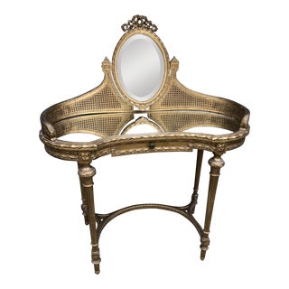 19th Century Italian Gilded Vanity With Curved Oval Mirror For Sale