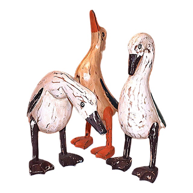 Rustic Wooden Duck Trio For Sale