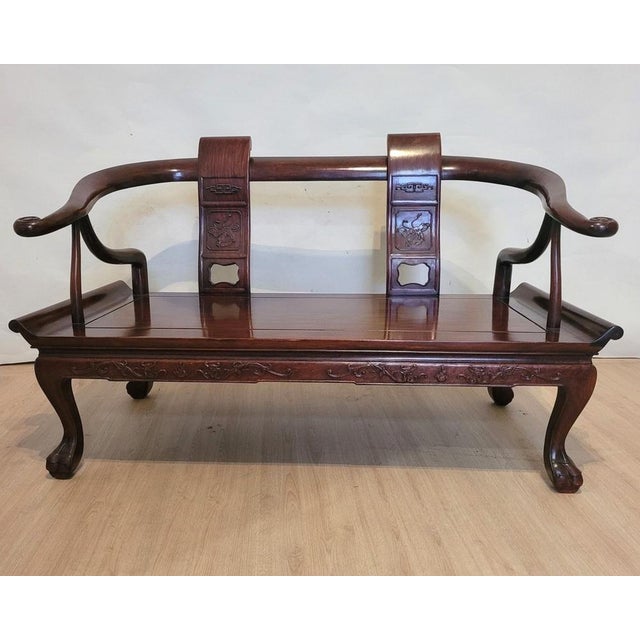Chinese Carved Wooden Bench Seat, Late 19th Century For Sale - Image 16 of 18