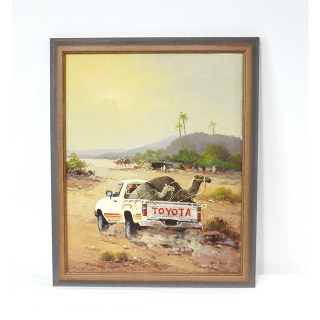 A very well-done oil painting by artist H.G. Noa of the Mohave desert and a small encampment in the back ground featuring...