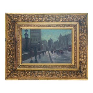 Mid 20th Century Signed Font - Boulevard in the Rain, Oil on Canvas For Sale