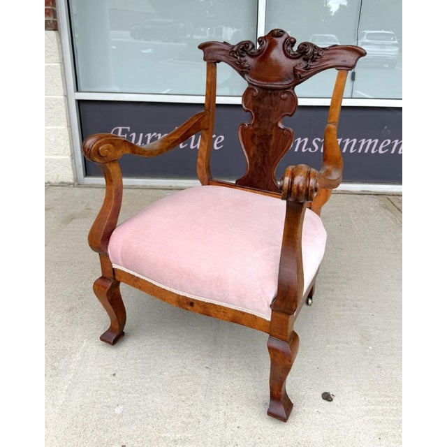 Victorian Early 20th Century Victorian Pink Upholstered Chairs With Open Back For Sale - Image 3 of 10