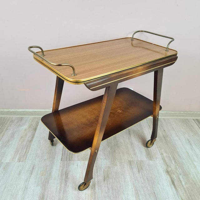 Brown Mid-Century Bar Trolley in Wood and Brass, 1960s For Sale - Image 8 of 12