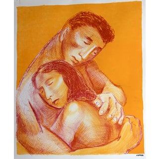 Mid-Century Lithograph Embracing Couple For Sale