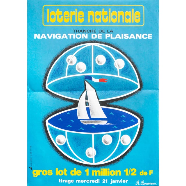 French 1970s French Loterie Nationale Poster, Tranche De La Navigation De Plaisance For Sale - Image 3 of 3