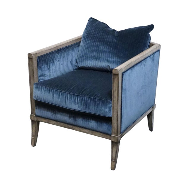 VANGUARD FURNITURE Contemporary Modern Channel Stitched Slate Blue Velvet Upholstered Accent Arm Chair 28" High 28.5" Wide...