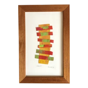 "Fiesta" Modern Abstract Oil Painting with Cut Canvas Stripes, Framed