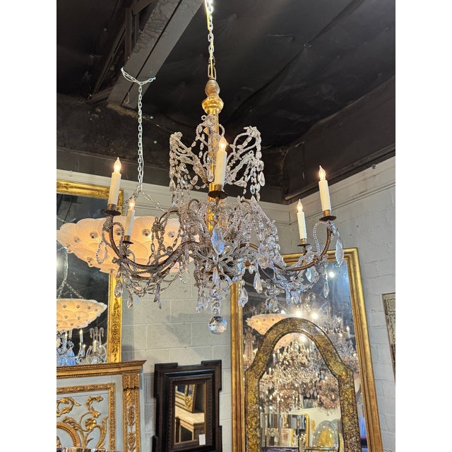 Wood 19th Century Italian Giltwood and Crystal Chandelier For Sale - Image 7 of 8