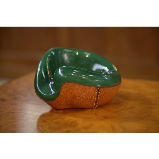 Ceramic Leather-Covered Ceramic Trinket Tray by George Jouve for Longchamp, 1960s For Sale - Image 7 of 9