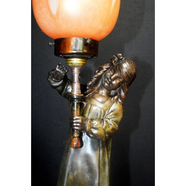 Antique French Art Nouveau Figural Bronze Table Lamp by A.J. Scottie, 1900s For Sale - Image 3 of 18