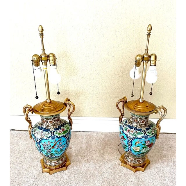 Chinoiserie Late 20th Century Marbro Lamp Co Cloisonne Gilded Ormolu French Museum Quality Retired - a Pair For Sale - Image 3 of 6