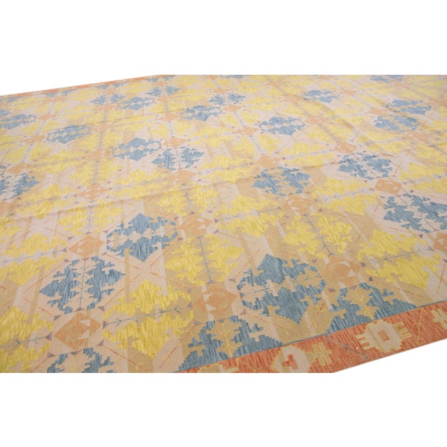 Beige Transitional Design Handmade Oversize Wool Rug For Sale - Image 4 of 7