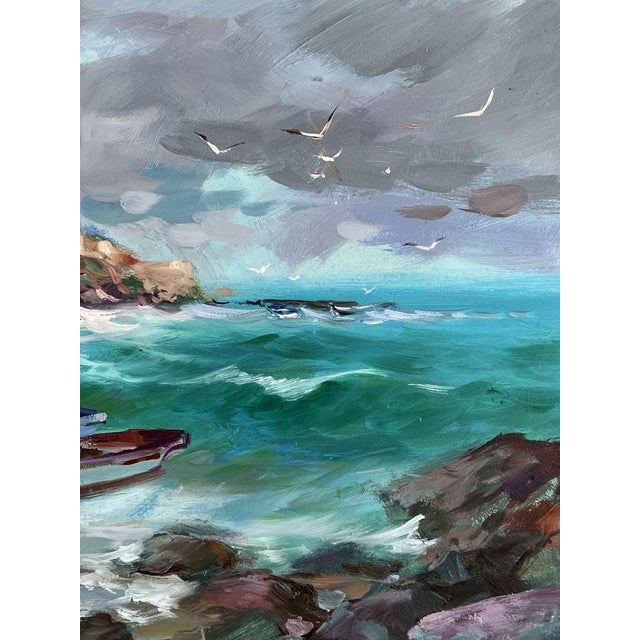 Turquoise Oil Painting on the Lighthouse Shore Before the Storm Yuriy Suprunchuk For Sale - Image 8 of 11