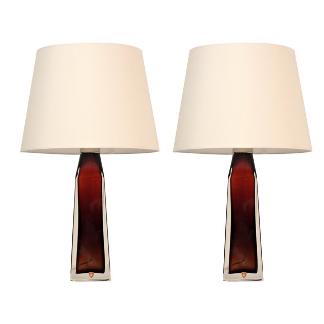 Red Core Doublecoated Glass Table Lamps by Carl Fagerlund for Orrefors, 1950s, Set of 2 For Sale