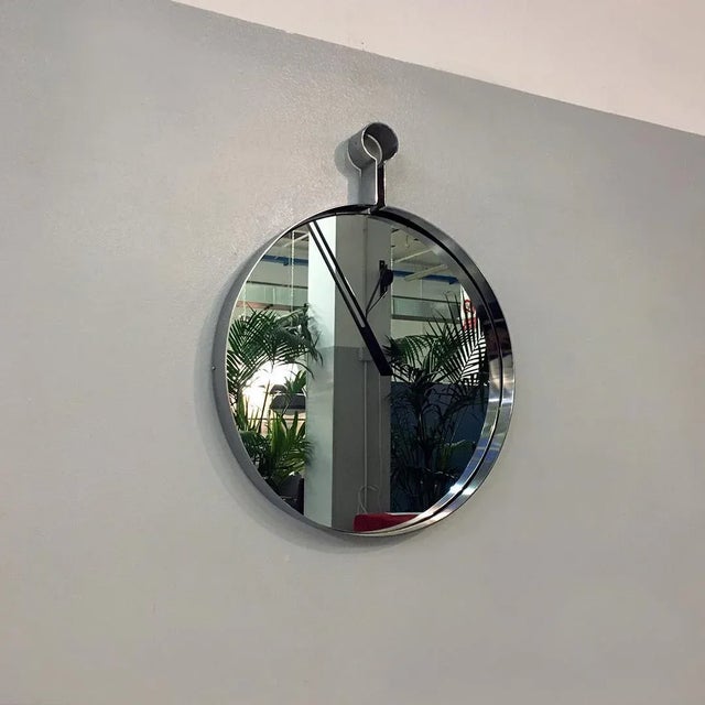 Mid-Century Italian Modern Steel Circular Mirror, 1970s For Sale - Image 3 of 8