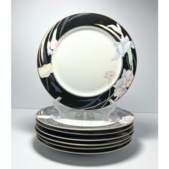 Mikasa “Charisma, Black” Set of 7 Porcelain Salad Plates 7 1/2” Good vintage condition. No chips, cracks, or fleabites....