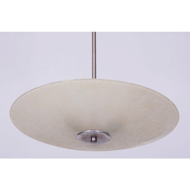 Bauhaus Bauhaus Chandelier in Chrome, Steel and Frosted Glass, Czech, 1940s For Sale - Image 3 of 13