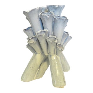 Stoneware Handmade Sculpture Vase Studio Art Flower Tube Vase 25 Florets 10" T For Sale