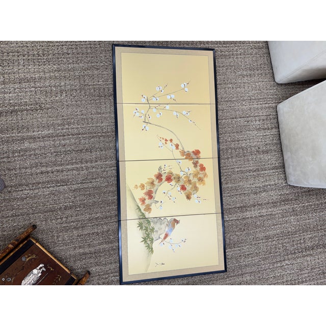 Vintage Chinese Handpainted and Signed Silk Screen, 4 Panels For Sale - Image 10 of 12