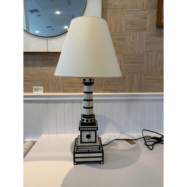 Traditional Black and Ivory Bone Inlaid Table Lamp For Sale - Image 3 of 3