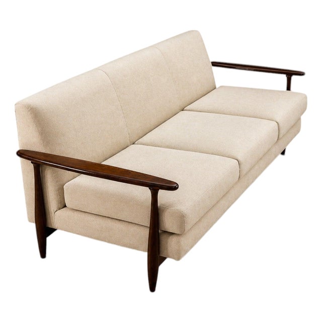 Sofa in Rosewood & Warm Ivory Mohair by Liceu De Artes E Ofícios, Brazil, 1960s For Sale