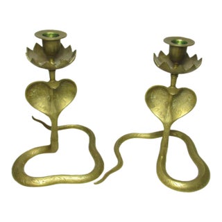 Pair of Anglo Indian Brass Cobra Candlesticks For Sale